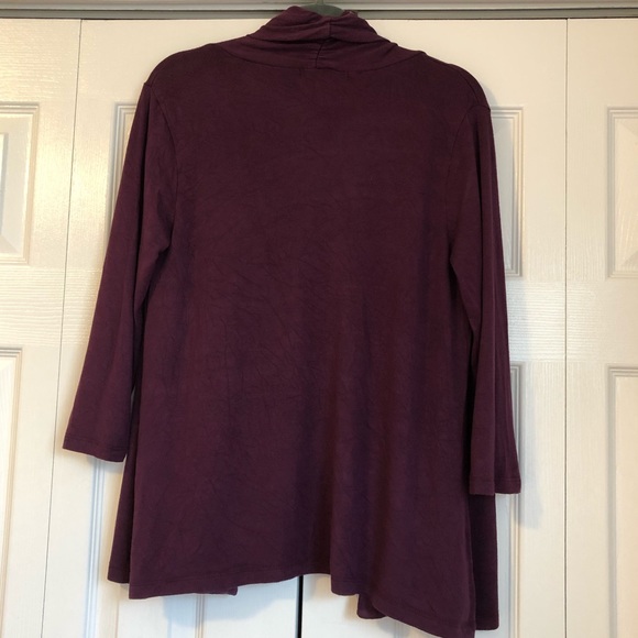 Green Envelope Drape Collar Open Purple Cardigan - Picture 2 of 5